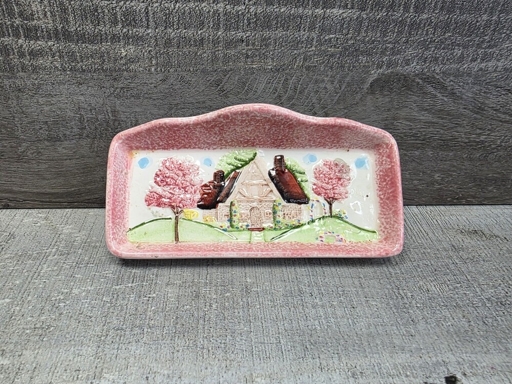 Scouring Pad Sponge Trinket Holder Ceramic Whimsical Country Pink Cottage G35